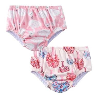 Imagem de Acqua di Mare kit c/2 Biquini com Fralda Reutilizável de Piscina para Bebê Menina 6 a 24 meses (Flamingo e Árvores, 18 meses)