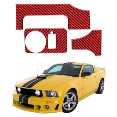 Imagem de IKUESM compatível com acessórios Ford Mustang 2005-2009 GT S197 Interruptor do farol do carro interior em fibra de carbono Adesivo de acabamento do volante esquerdo direito((RED) D)