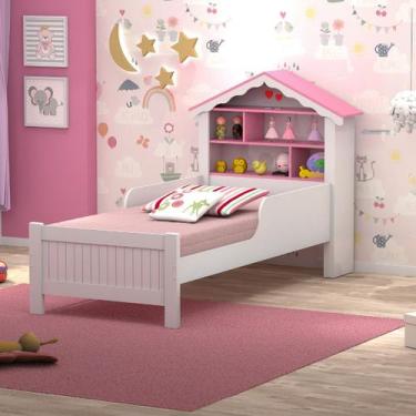 Imagem de Cama Princesa Infantil Casinha Rosa com Prateleiras Proteção - Sambare