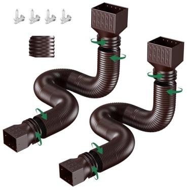 Imagem de Pacote com 2 extensões de calha de chuva, extensor de drenagem flexível atualizado, desviador de drenagem de água da chuva com mini conector, extensível de 50 a 300 cm