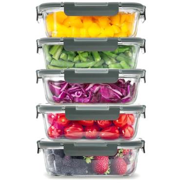 Imagem de Zulay Kitchen Pacote com 5 recipientes de vidro para preparação de refeições com tampas – herméticos, recipientes de armazenamento de alimentos de vidro borossilicato premium – seguro para
