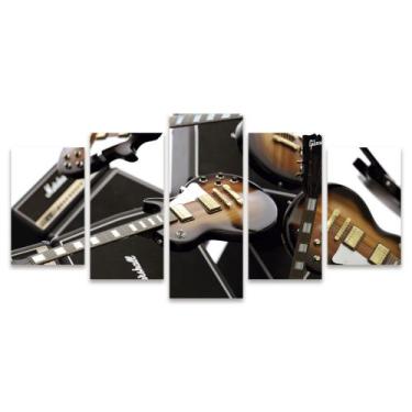 Imagem de Quadro Mosaico Decorativo Guitarra Altofalante Musica Marrom Madeira -