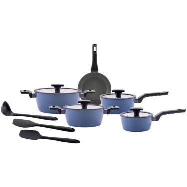 Imagem de Jogo de Panelas Brinox Ceramic Life de Alumínio Azul 8 Peças Carbon Indução