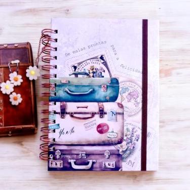 Imagem de Caderno Agenda sem Data, Folhas Decoradas, Estiloso, 100 Páginas, Capa Dura em Espiral, Fechamento com Elástico Capas Variadas (Rústico)