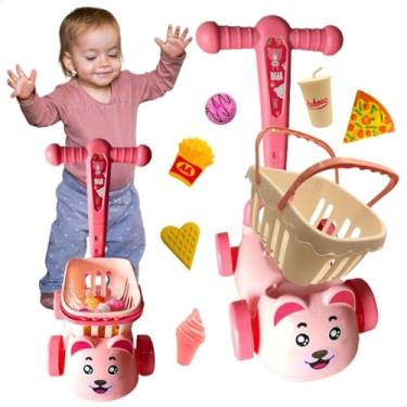 Imagem de Andador De Passeio Infantil Com Cestinha De Compras Comidinhas Acessórios Brinquedo Interativo Para Bebês Diversão Faz De Conta Desenvolvimento Motor Autonomia (Girl)