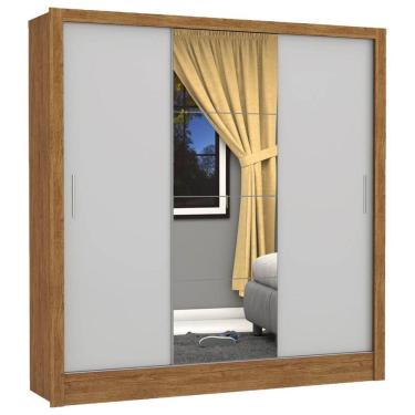 Imagem de Guarda Roupa Berlim COM Espelho Casal 3 Portas 4 Gavetas Cor Freijó Branco