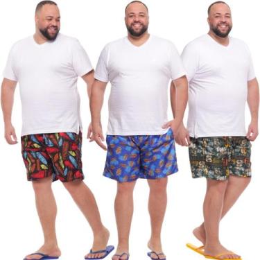 Imagem de Kit 3 Bermuda tactel short mauricinho plus size estampado verão praia 