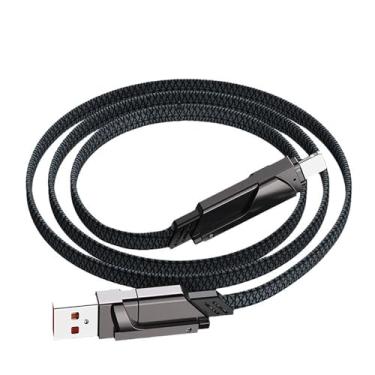 Imagem de Cabo de dados 4 em 1 cabeça de metal dois arraste dois PD cabo de carregamento rápido de uso duplo tipo C para iluminação cabo de carregamento rápido USB 6A duplo type6