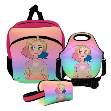 Imagem de Kit Escolar Mochila de Costas + Lancheira + Necessaire Plus – ISOPRENE – Menina Lobo-Unissex