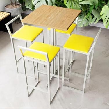 Imagem de Conjunto Mesa Alta Bar Bistrô Quadrada Pinus 4 Banquetas Confort Estofado Industrial White (Amarelo)