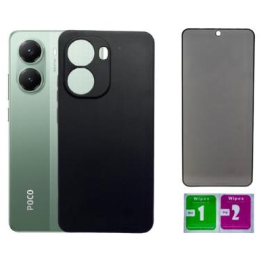 Imagem de Capa Aveludada Preta Para Poco X7 Pro 5g + Pel Privacidade - Mustangsh