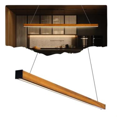 Imagem de Lustre Pendente Caibro Horizontal Madeira LED Quente Bivolt Iluminação Interior Estilo Moderno Elegante Sofisticado Versátil Decoração Sala Jantar Cozinha Escritório Área Gourmet (Base Central)