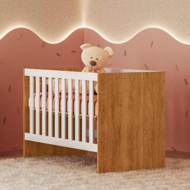 Imagem de Berço com Regulagem de Altura 100% MDF Soft Americano Amadeirado/Branc