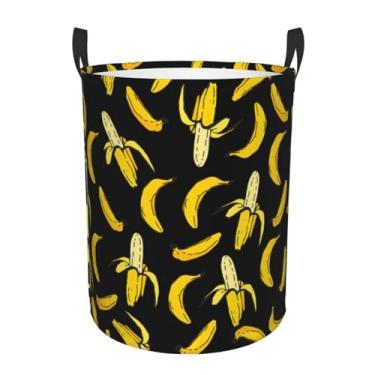 Imagem de Cestos de roupa suja com estampa de banana, cestos de armazenamento grandes, organizador de brinquedos, cesto de bebê, dobrável, com alças, impermeável, tecido Oxford, armazenamento de 49,8 cm x 39,9