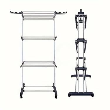 Imagem de Varal Chão 3 Andares Roupa 4 Rodas Dobrável Reforçado