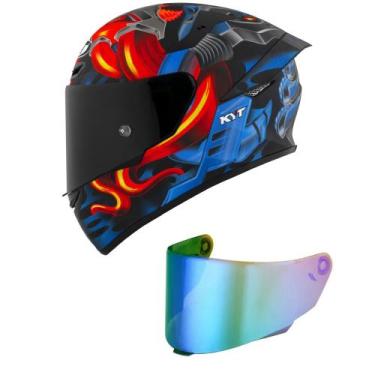 Imagem de Capacete KYT TT Course Magnet Azul e Vermelho Mais Viseira Camaleão, 5