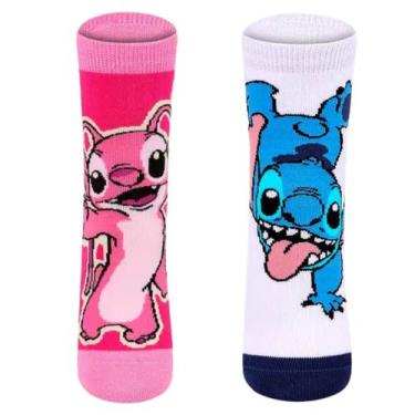 Imagem de Kit com 2 Meias Infantil Disney Stitch e Angel Lupo Cano Médio, 30-36,