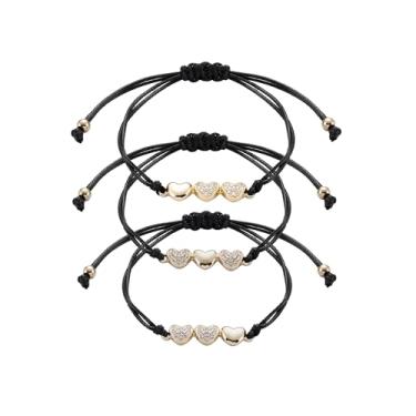 Imagem de Sunflower Jewellery Colar de amizade para colar de aço inoxidável 3/4 em forma de coração/pulseira de três corações composto de colar/pulseira da amizade, presentes para amigos, 6+2 inches, Ágata