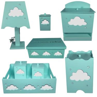 Imagem de Kit higiene bebe mdf decorado - nuvem verde E branco