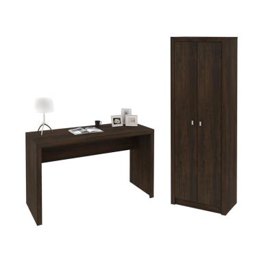 Imagem de Escritório com Mesa para Computador Simples Gavetas Com Armário 2 Portas Rústico - FdECOR