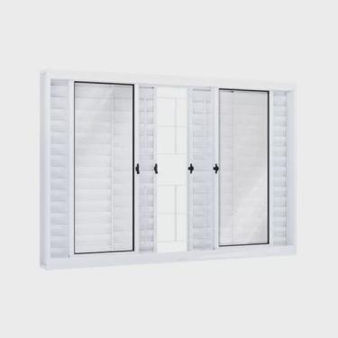 Imagem de Janela de Aço Veneziana 120x150cm 6 Folhas com Grade Quadrada e Vidro Riobras