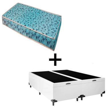 Imagem de Cama Baú Queen 158 Tecido Sintético Branco Com Colchão Natal Bello Box - 100% Espuma - D23 Azul 55x158x198