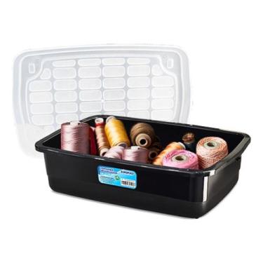 Imagem de Caixa Organizadora Multiuso Brinquedo Cosméticos Preta 10l com tampa P