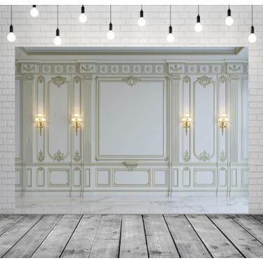 Imagem de BELECO 2,4 x 1,8 m pano de fundo de sala de estar vintage clássico branco interior de parede moldura europeia parede de castelo fotografia fundo vazio papel de parede de sala de estar papel de parede