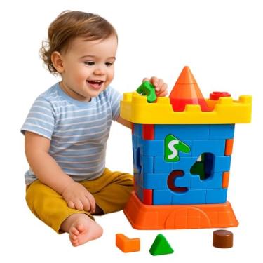 Imagem de Castelo Didático Educativo Infantil com Peças de Encaixe Letras Números e Formas Coloridas para Montar e Desmontar