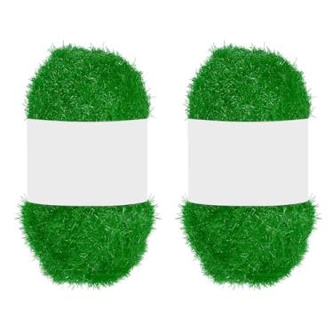 Imagem de PATIKIL 2 novelos de 100 metros, fio de poliéster brilhante Scrubbie fio de coração vermelho brilhante vidro para panos de prato crochê cobertor de tricô tapete suéter cachecol chapéu, verde