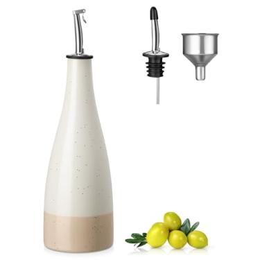 Imagem de vancasso Frasco dispensador de azeite de oliva de cerâmica de 473 ml, dispensador de garrafa com bico e funil para cozinha, adequado para óleo, vinagre, xaropes de café e outros líquidos, creme