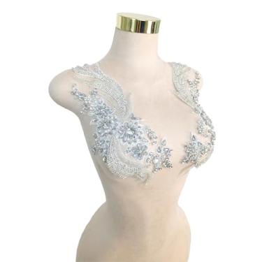 Imagem de FRILMS Remendos feitos à mão com contas de cristal corpete de renda DIY apliques acessórios para roupas sociais (S2-prata)