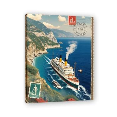 Imagem de Impressão em tela vintage Italian Steamship Coastal Vintage Italian Steamship - Carimbo de papel envelhecido 20 x 26 cm