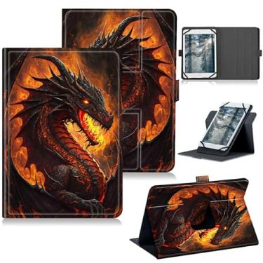 Imagem de RWUTYTIUL Capa universal para tablet Walmart Onn 11 polegadas Pro 2024 modelo 100146660, suporte giratório de 360 graus, capa protetora de couro PU de visualização múltipla, dragão chamas