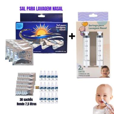 Imagem de Kit Lavagem Nasal Sal C/30 Sachês + Seringa C/ Bico Silicone - Ecommer