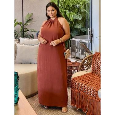Imagem de Vestido Longo Marsala Plus Size Frente Única Festa Formaturas Casament