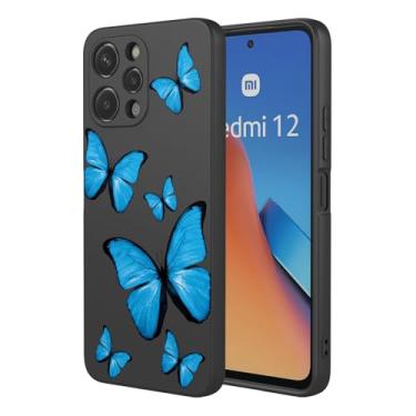 Imagem de KOARWVC Capa de telefone para Redmi 12, capa Xiaomi Poco M6 Pro 5G design bonito padrão borboleta fina protetora macia TPU bumper capa de telefone para Xiaomi Redmi 12 borboleta preta
