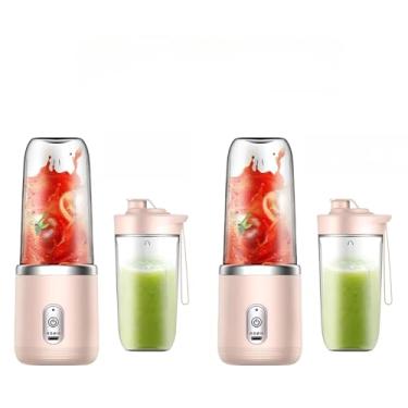 Imagem de 400ML Espremedor Elétrico Mini Liquidificador Portátil 6 Lâminas Suco Alimentos Misturador(2 COPOS ROSA KIT 2)