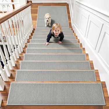 Imagem de Escadas de chenille antiderrapantes 10 peças confortáveis para degraus de madeira, suporte de borracha para escadas, tapetes para escadas, tapetes com suporte de borracha para animais de estimação