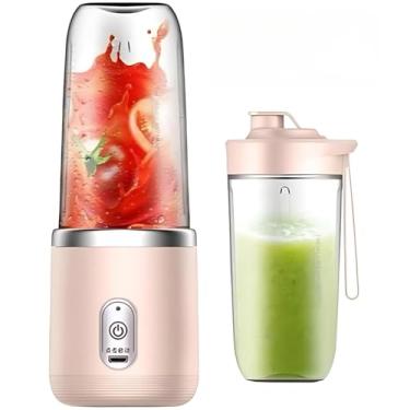 Imagem de 400ML Espremedor Elétrico Mini Liquidificador Portátil 6 Lâminas Suco Alimentos Misturador(2 COPOS ROSA)