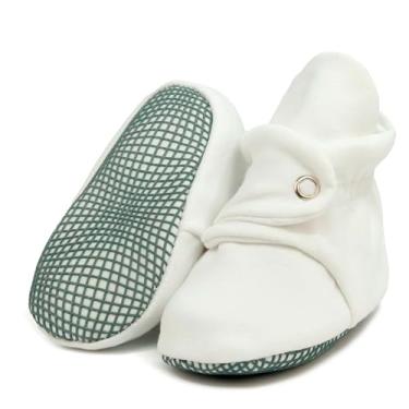 Imagem de Botas para bebês de algodão orgânico, antiderrapante, sola macia, sapatos para bebês, chinelos de casa para meninos e meninas, Branco, 6-12 Months Infant