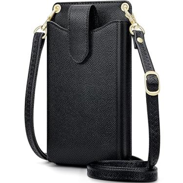 Imagem de Peacocktion Bolsa transversal pequena para celular feminina, leve, pequena bolsa transversal para mulheres com compartimentos para cartões, 01 - lichia preta, Small
