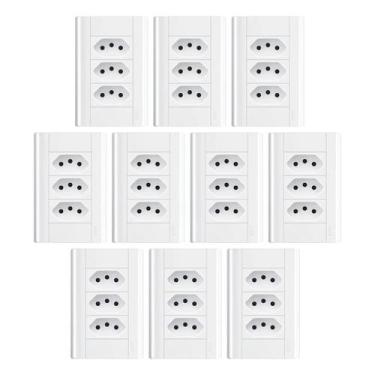 Imagem de Tomada Tripla 20a Com Placa 4x2 Fame Modulare - Kit 10 Un, Branco