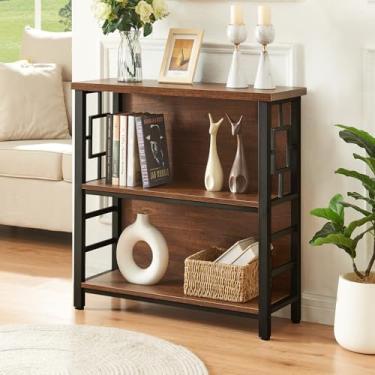 Imagem de HOMISSUE Prateleira de livros, estante pequena de 3 camadas com armazenamento, estante de madeira e metal projetada, estantes curtas baixas para espaços pequenos, sala de estar, quarto, escritório