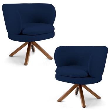 Imagem de Kit 2 Poltronas Decorativas Melissa Base Giromad Giratória Veludo C-304 Azul Marinho - Domi