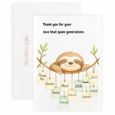 Imagem de MAGJUCHE Cartão de agradecimento para a tia-avó – Selo e envelope de cera elegante, papel 300 g/m², impressão vívida de 600 DPI, 12 x 17 cm, design de preguiça