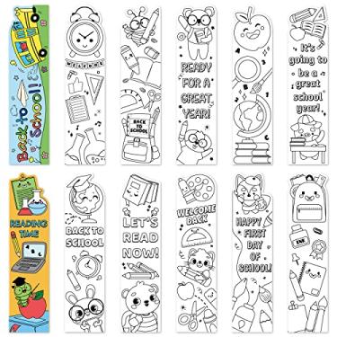 Imagem de 3sscha 72 peças de volta às aulas colorem seus próprios marcadores de livro para crianças, faça você mesmo, colorindo, em branco, incluindo mochila escolar, despertador, livros, régua, papel de pintura, marcador de livro, suprimentos para festas
