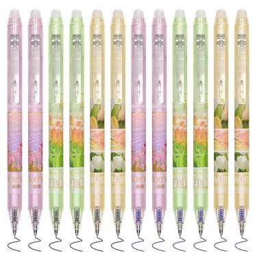 Imagem de Temiary 12 canetas de gel apagáveis fofas, fazem os erros desaparecerem, escrita suave de ponta fina de 0,5 mm para palavras cruzadas de planejador, caneta de tinta azul sem manchas para material de escritório escolar (romântico