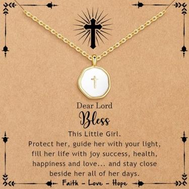 Imagem de Colar de cruz para mulheres cristãs religiosas joias de ouro batismo primeira comunhão confirmação aniversário dia das mães presentes para mulheres, Aço inoxidável, Sem Pedra Preciosa