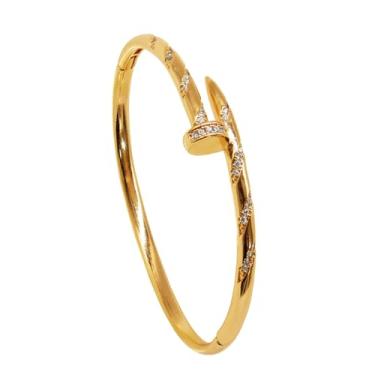 Imagem de Bracelete Feminino De Moeda Antiga Banhado A Ouro 18k - Prego Cravejado Espiral